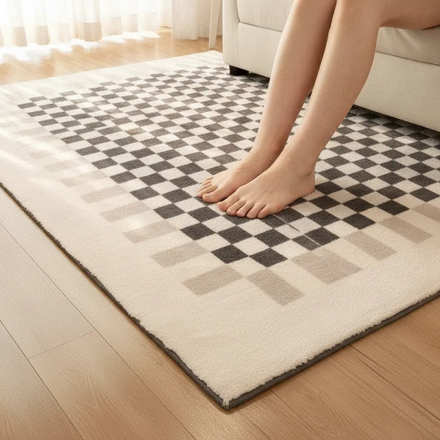 Tapis salon damier rétro tout doux