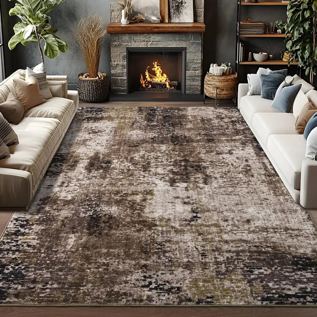 Tapis de salon abstrait bleu lavable