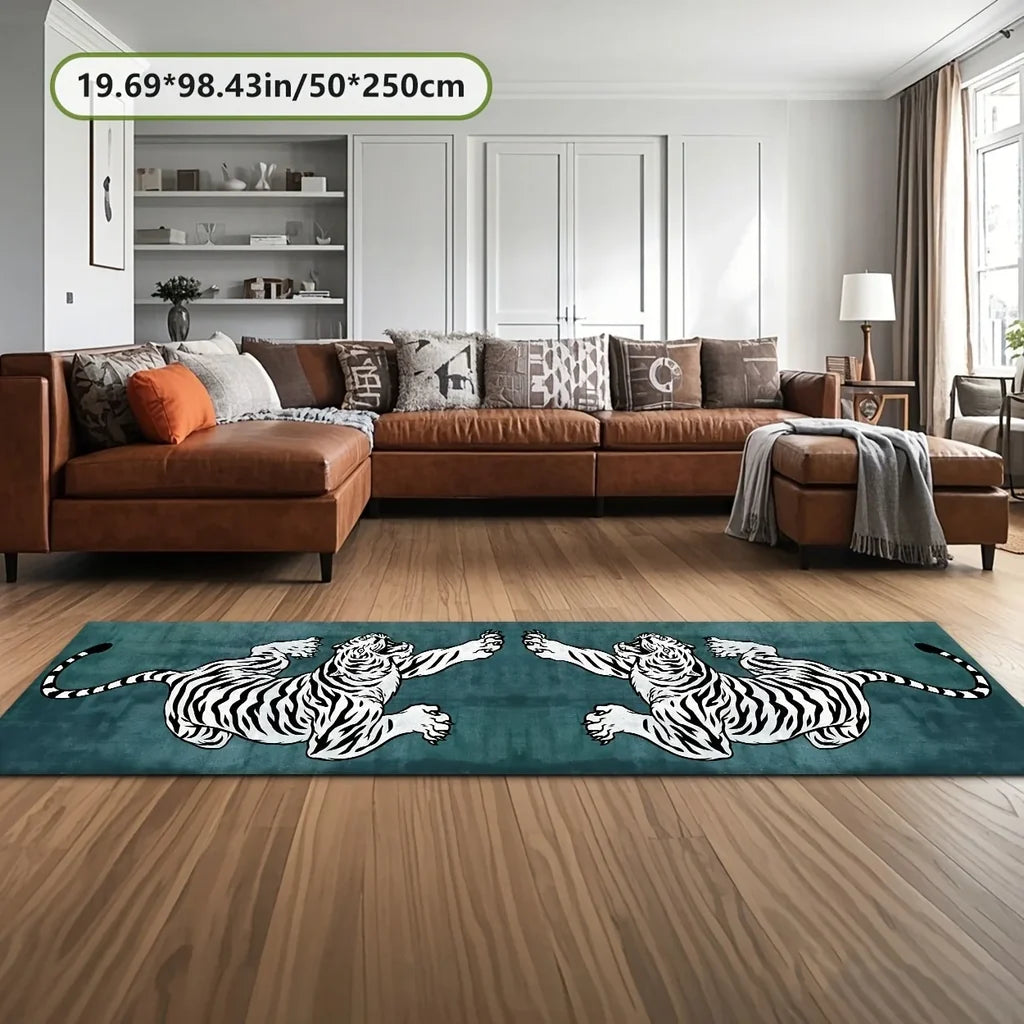 Tapis de couloir motif feuilles et fleurs
