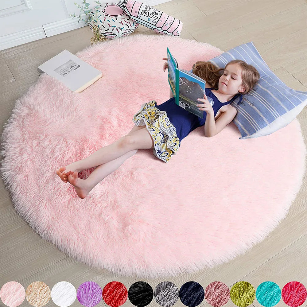 Tapis rond enfant à poils longs