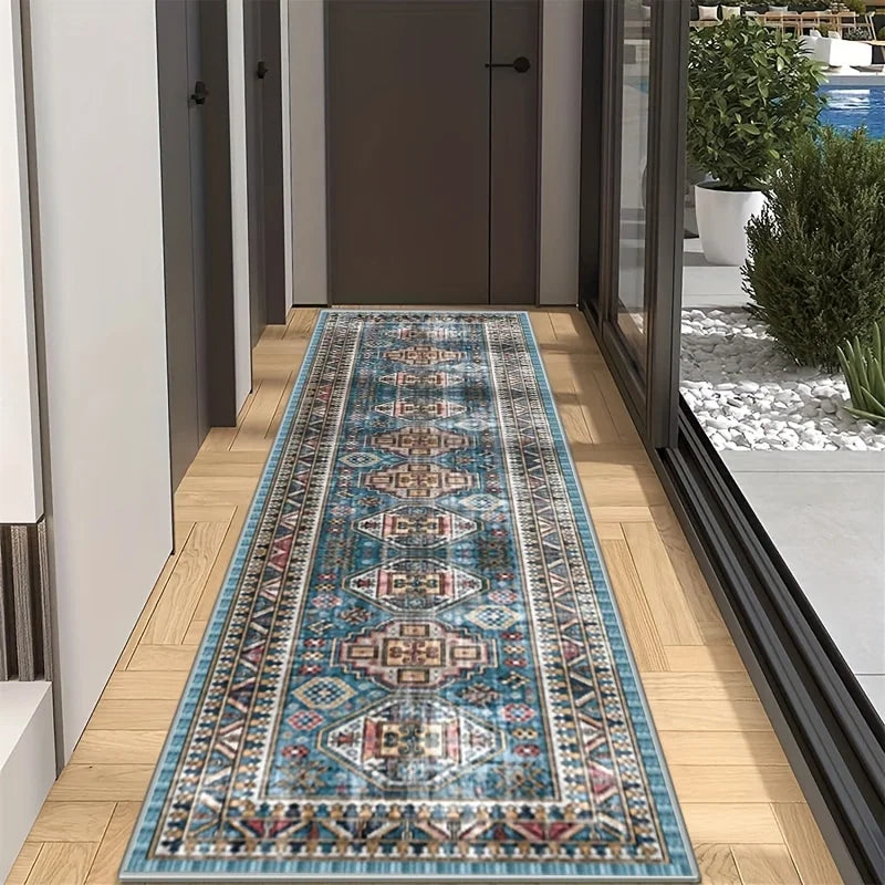 Tapis de couloir motif feuilles et fleurs
