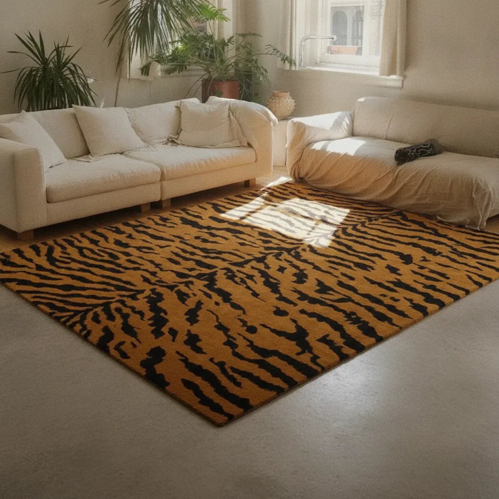 Tapis motif animal tigre et zèbre