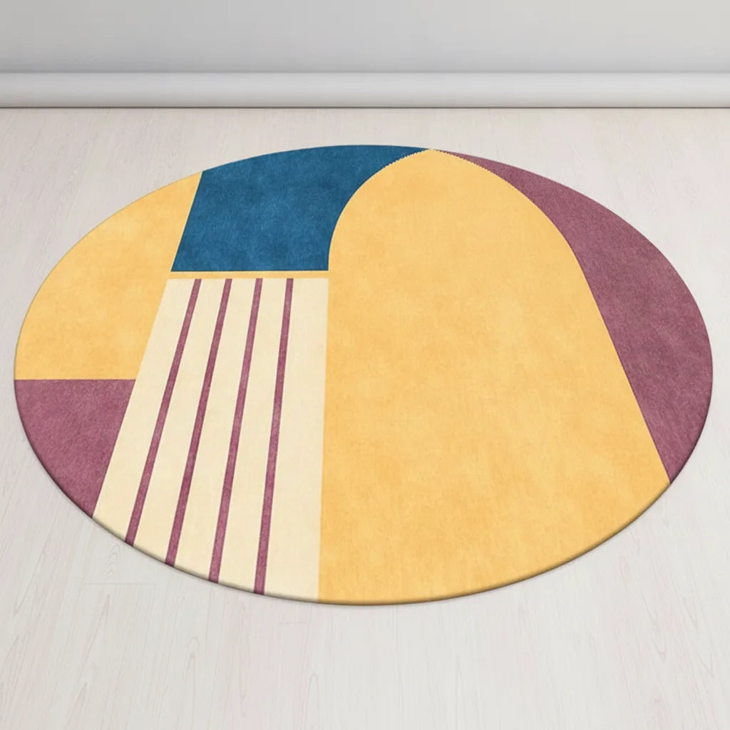 Tapis rond velours motif géométrique