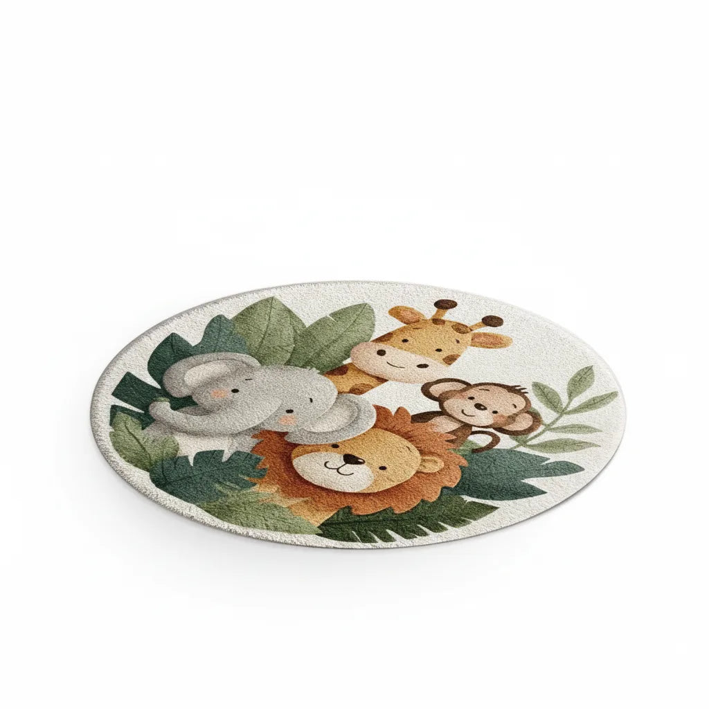 Tapis rond enfant animaux de la jungle