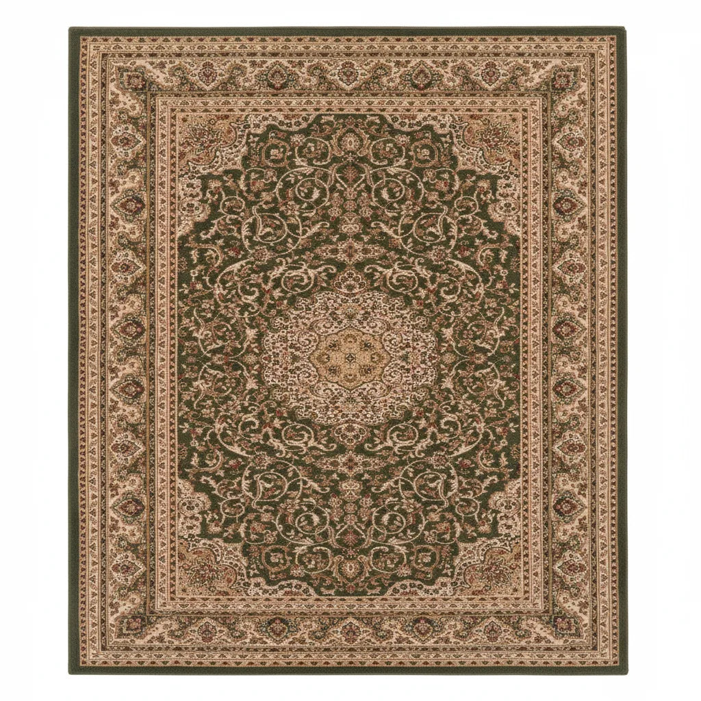 Tapis de salon oriental vert et beige