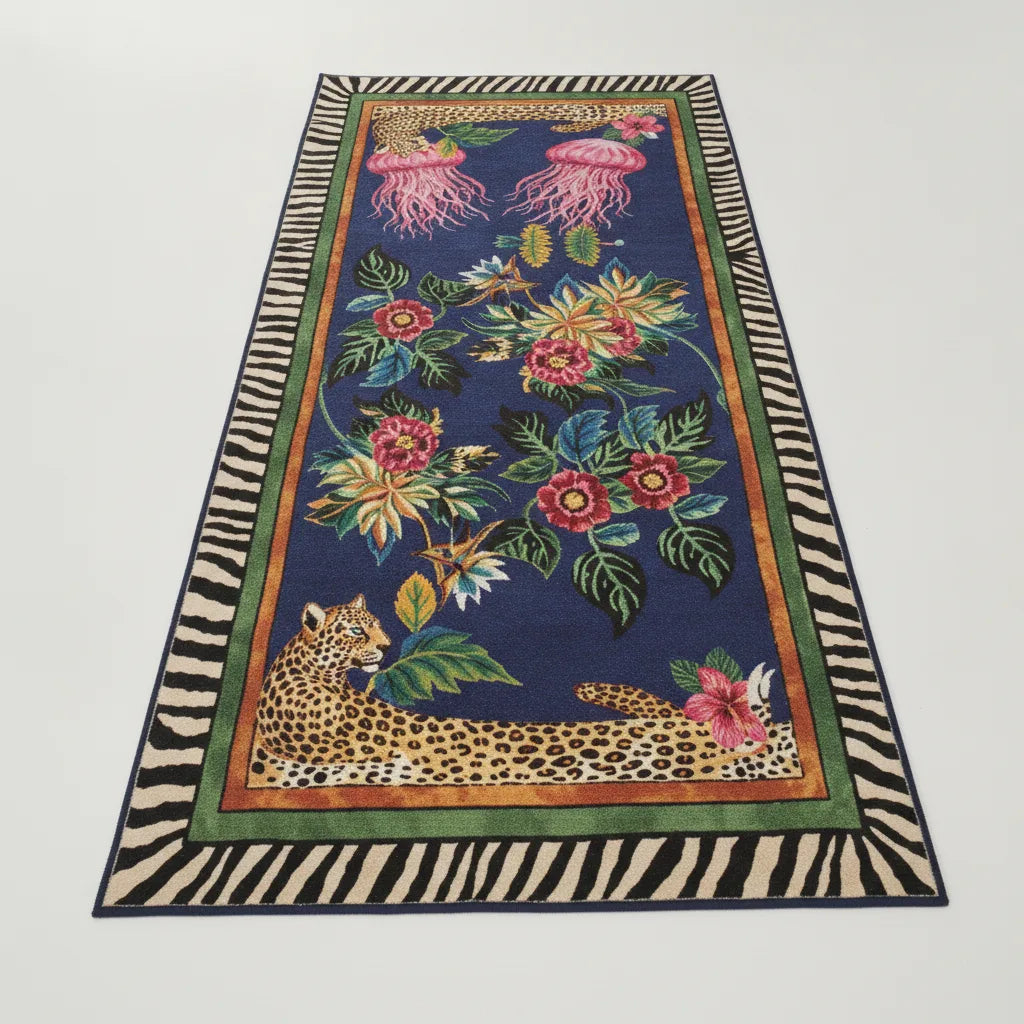 Tapis de couloir motif feuilles et fleurs