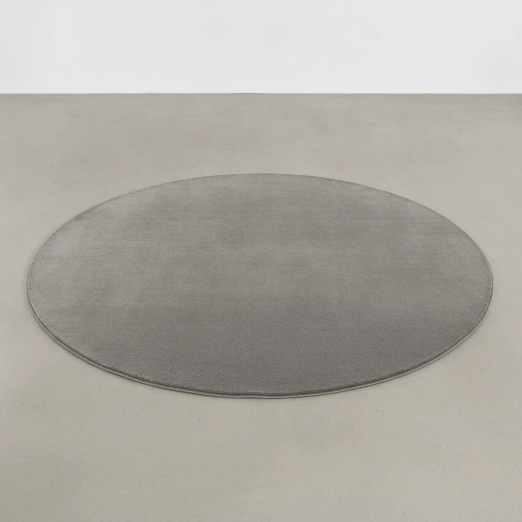 Tapis rond velours uni gris