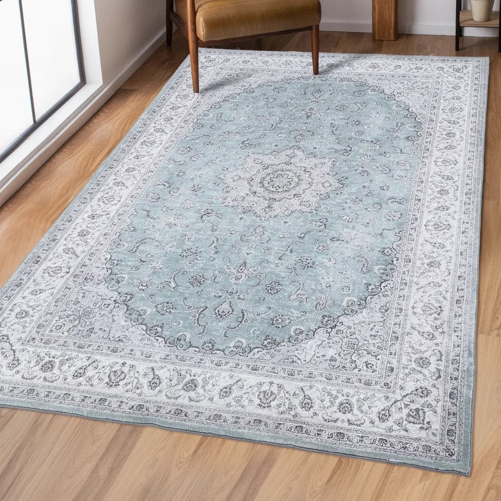 Tapis oriental vintage gris ou bleu