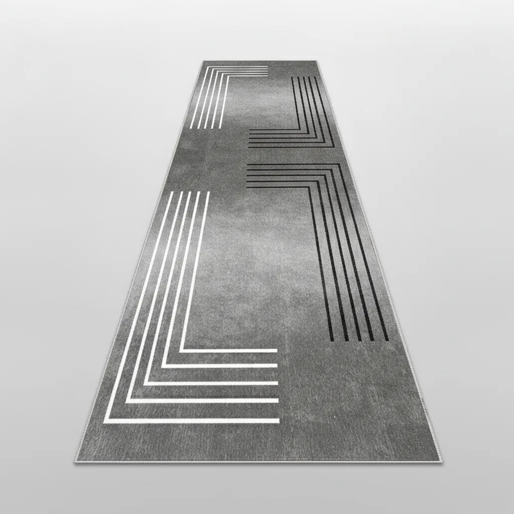 Tapis de couloir gris motif géométrique