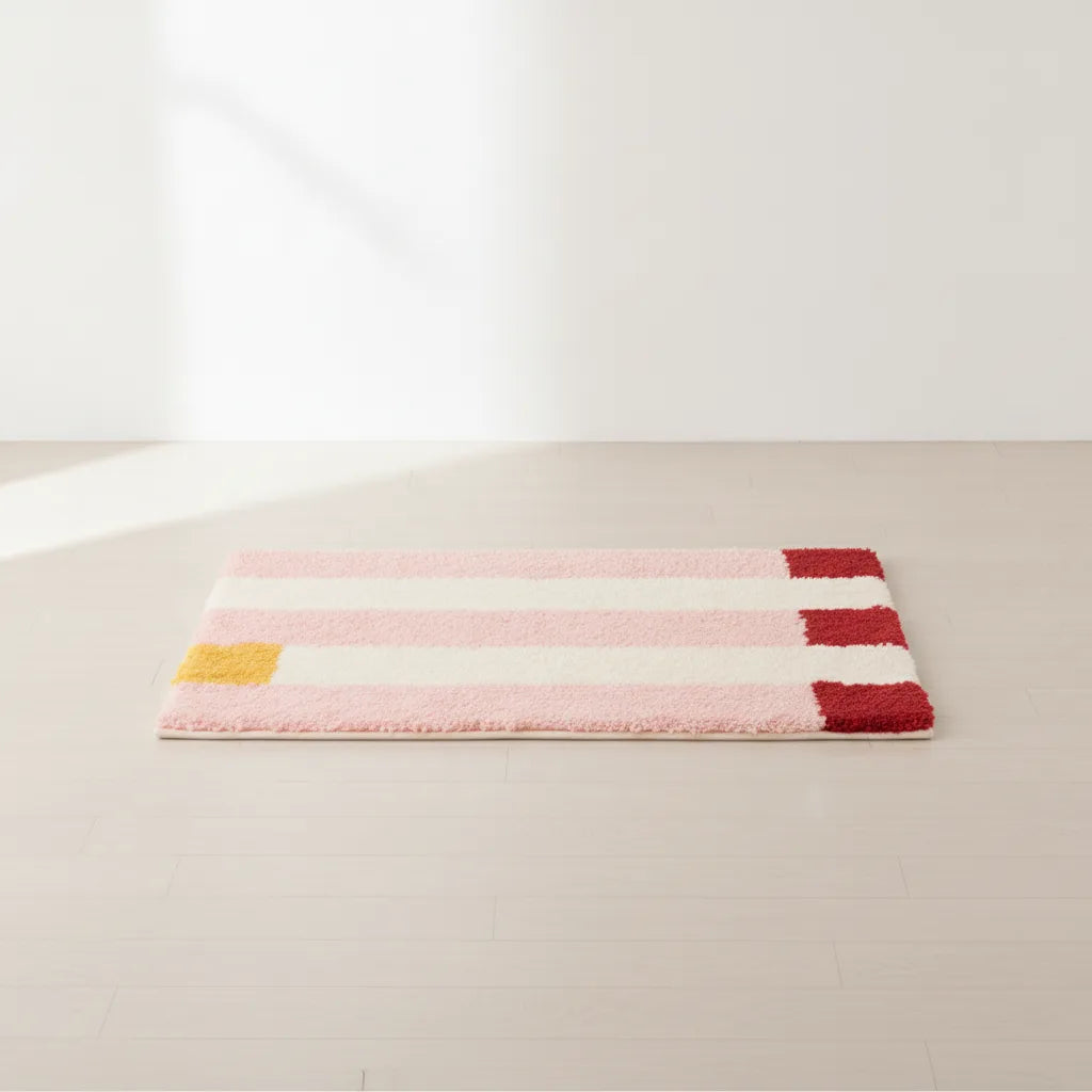 Tapis de chevet géométrique rose et beige