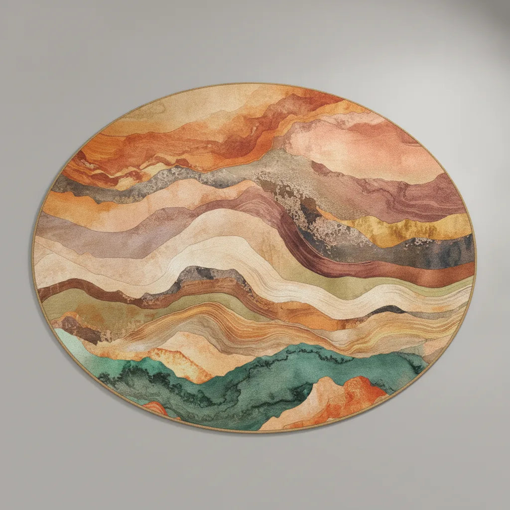Tapis rond paysage tons terre