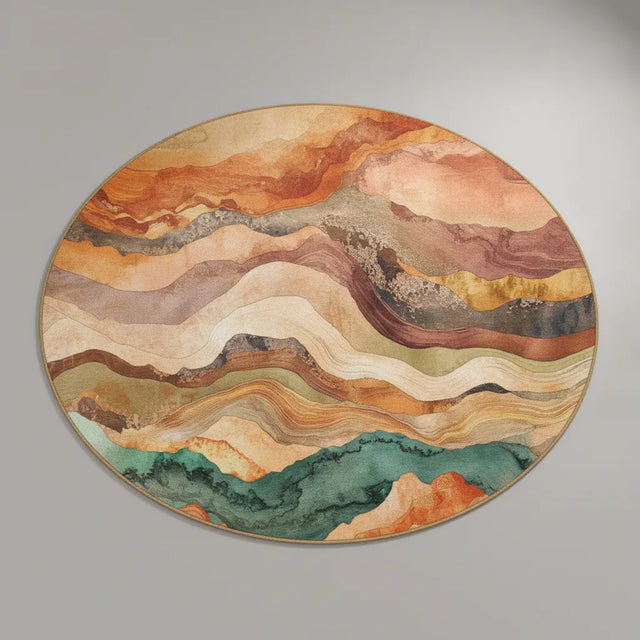 Tapis rond paysage tons terre