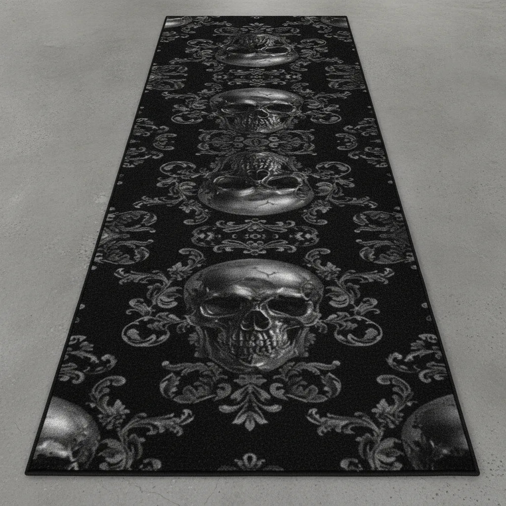Tapis de couloir tête de mort noir
