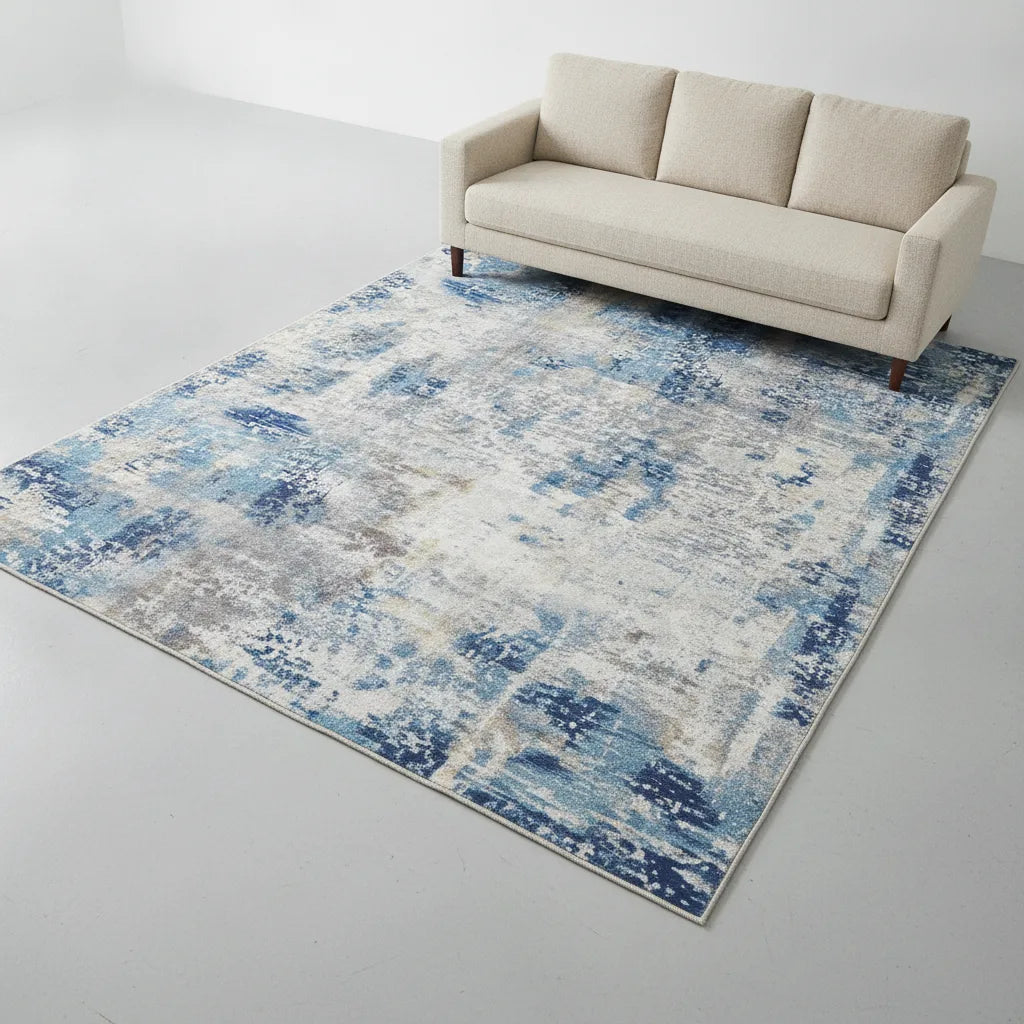 Tapis de salon abstrait bleu lavable