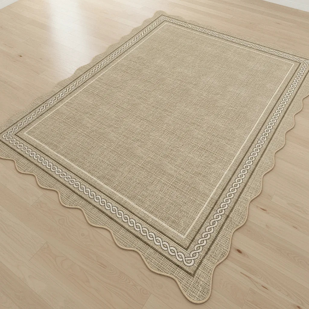 Tapis salon uni à bords festonnés