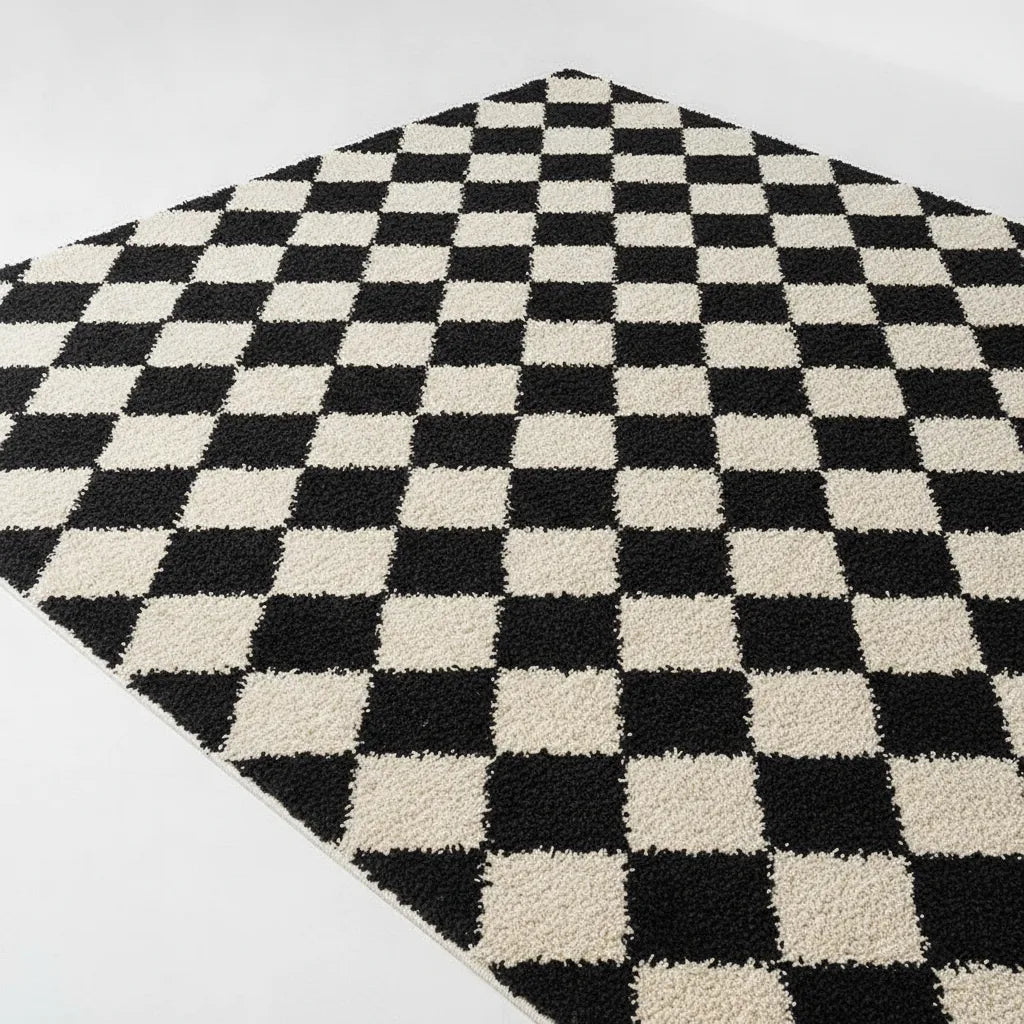 Tapis salon damier rétro tout doux