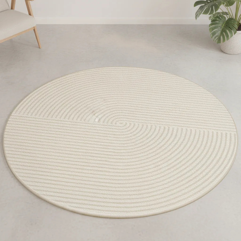 Tapis rond moderne rayé lavable