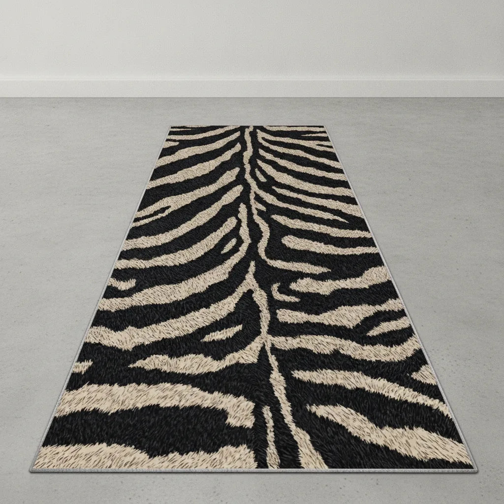 Tapis de couloir zèbre noir et blanc