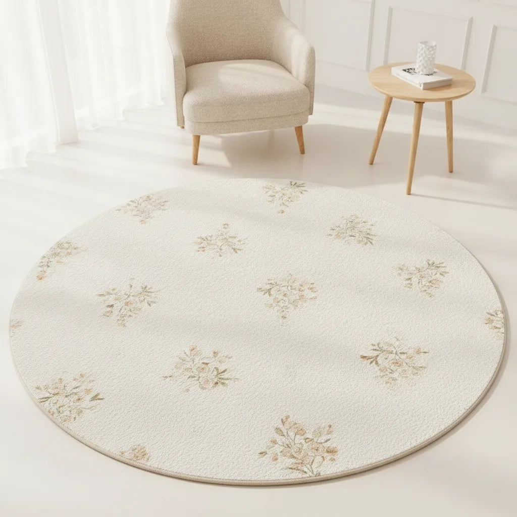 Tapis rond fleuri minimaliste