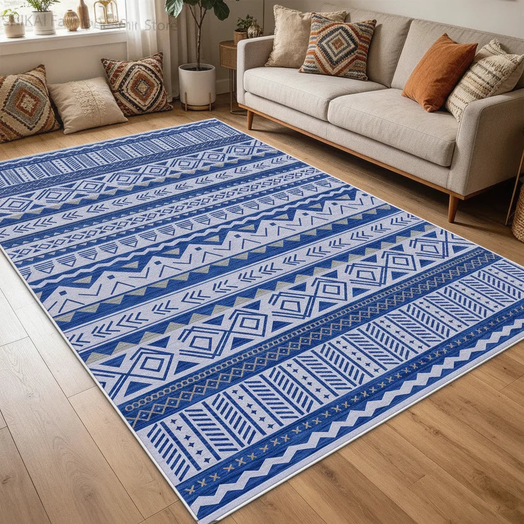 Tapis salon bohème rayé velours court
