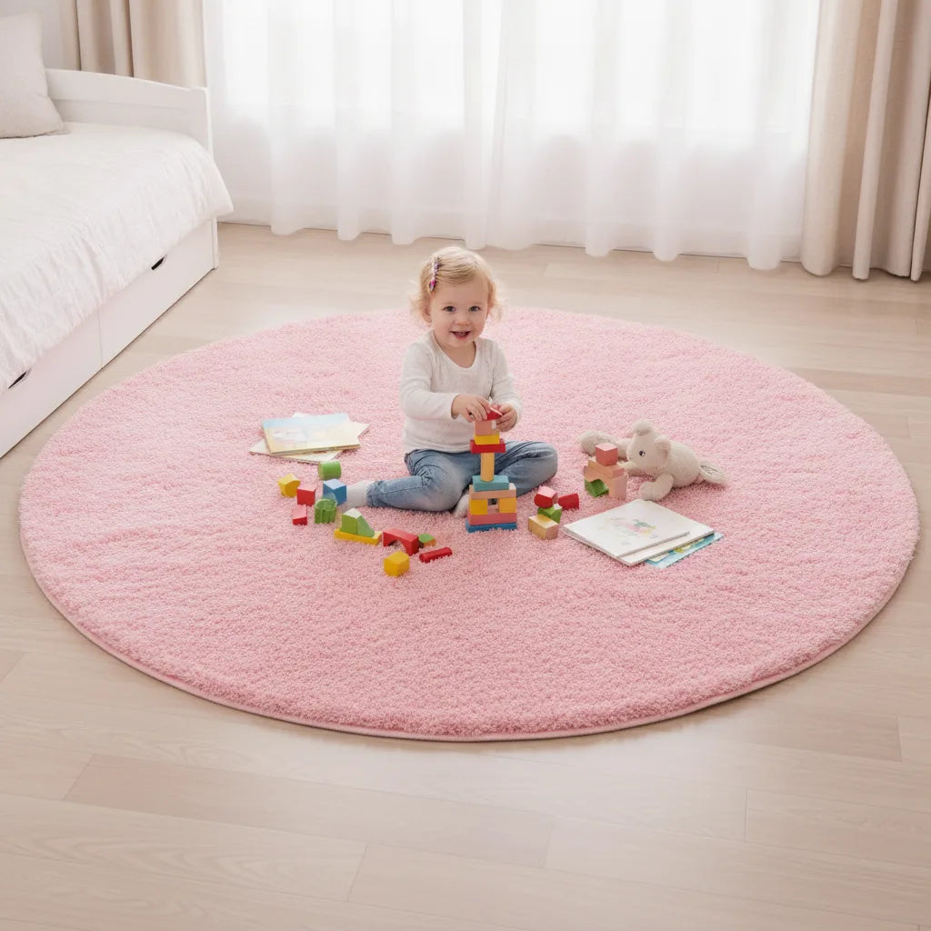 Tapis rond enfant à poils longs