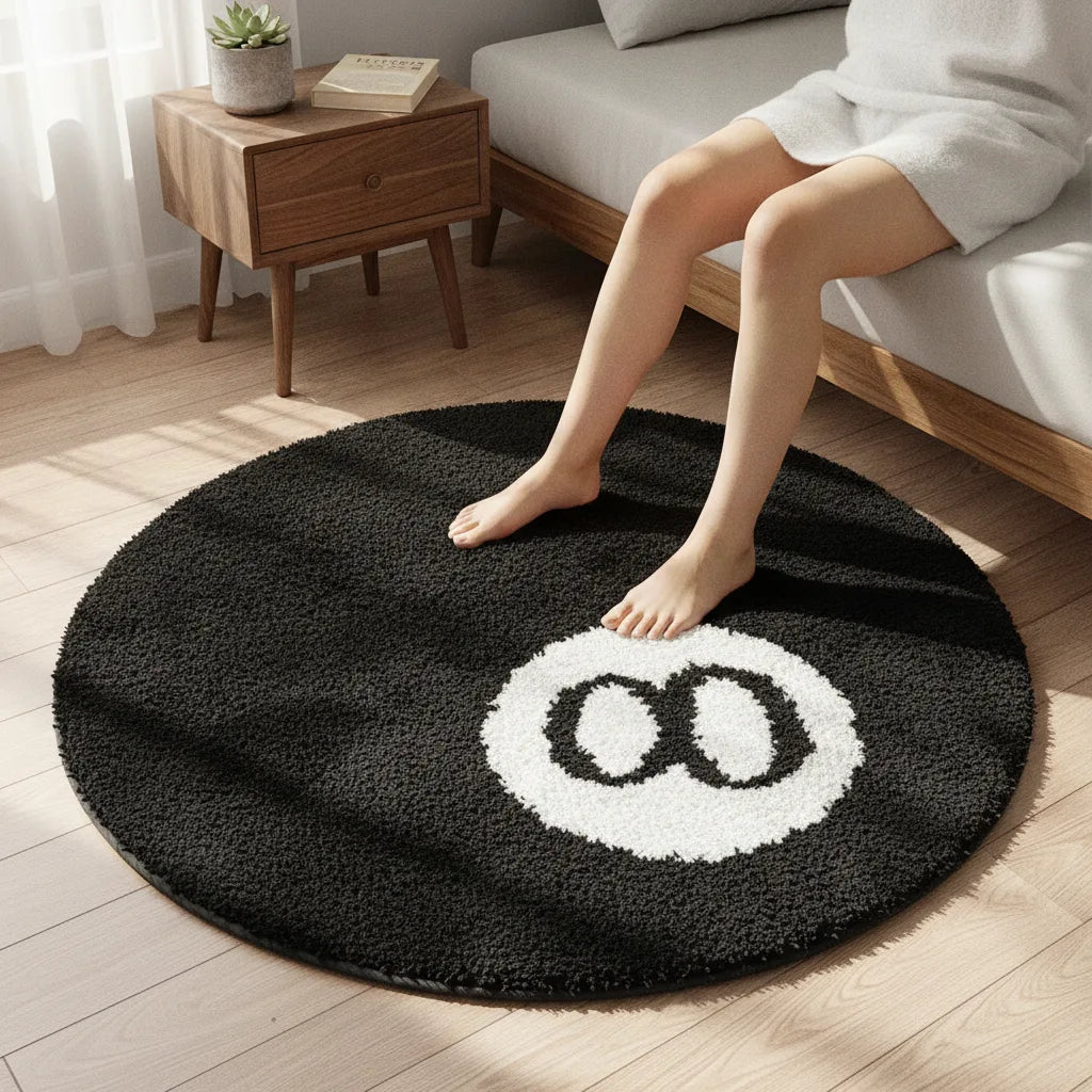 Tapis rond boule de billard noir