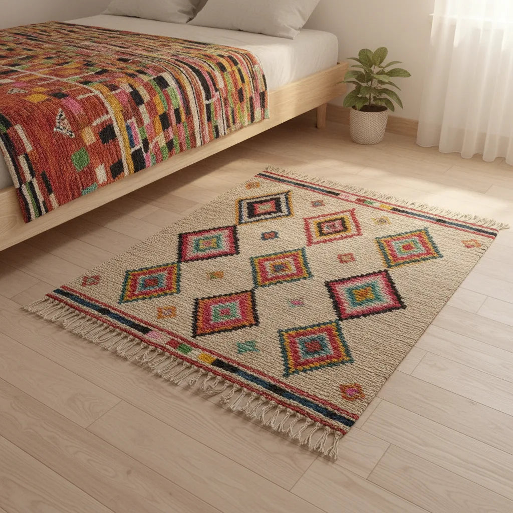 Tapis berbère coloré motif géométrique