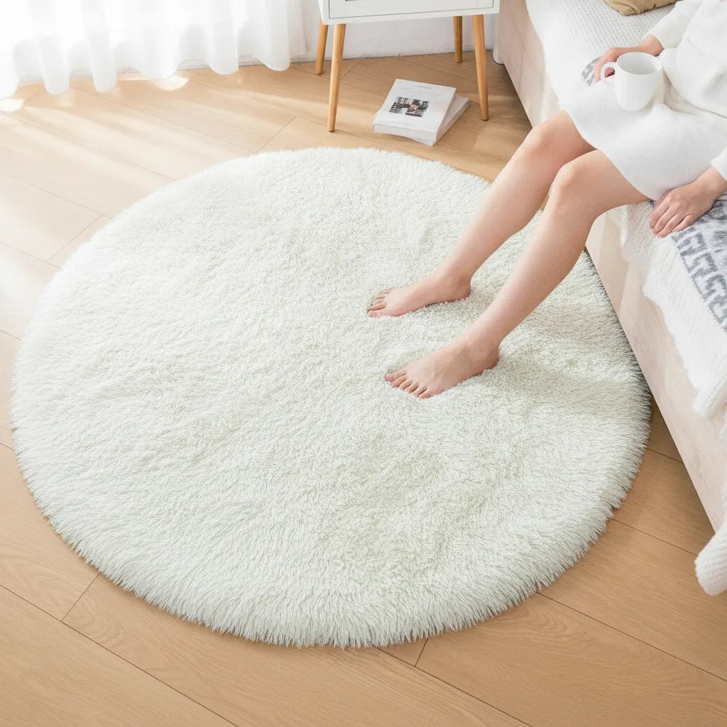 Tapis rond shaggy poils longs