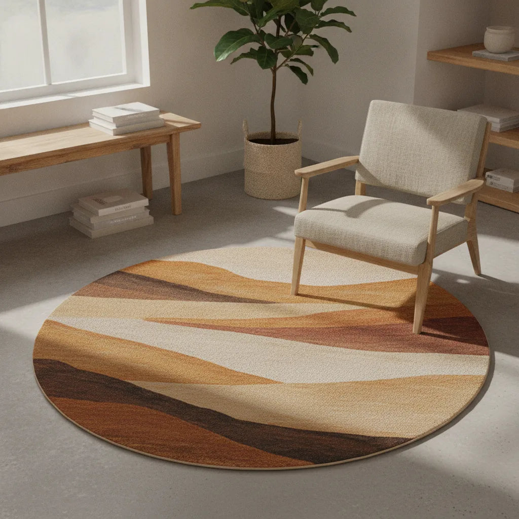 Tapis rond paysage tons terre