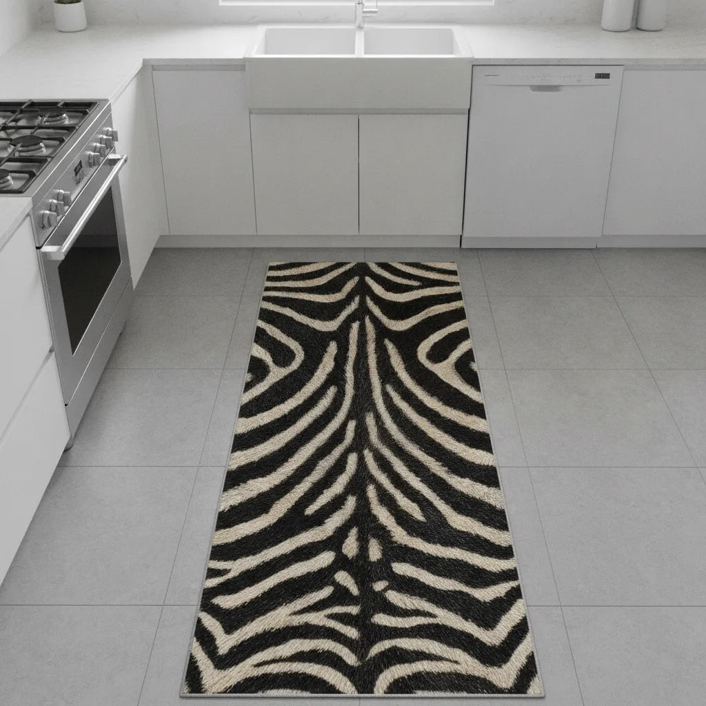 Tapis de couloir zèbre noir et blanc