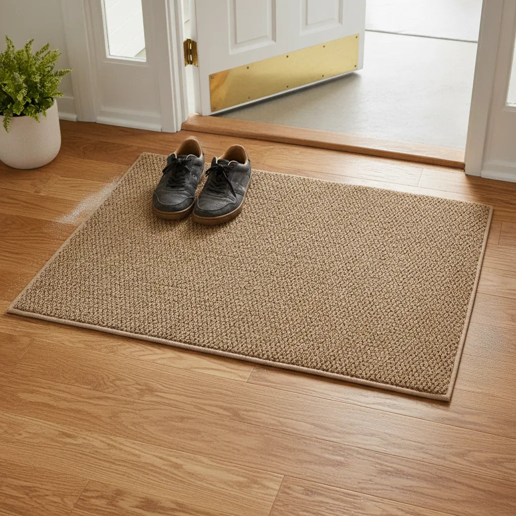 Tapis d'entrée aspect jute marron