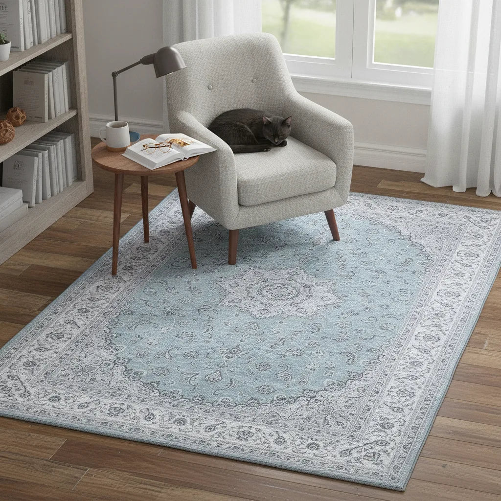 Tapis oriental vintage gris ou bleu