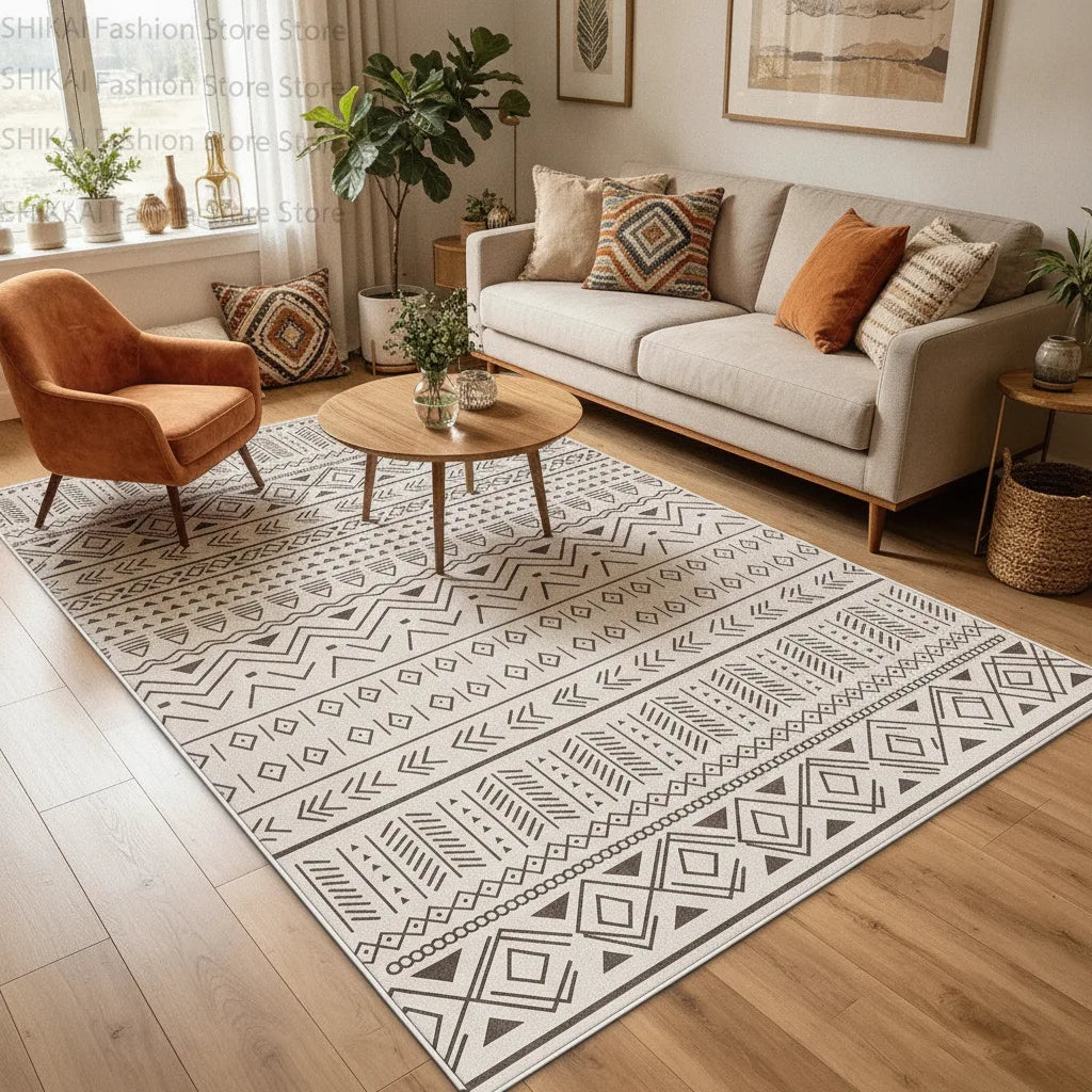 Tapis salon bohème rayé velours court