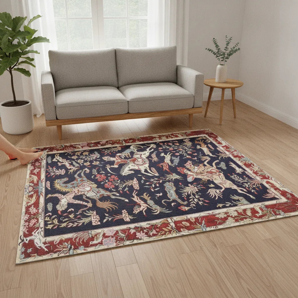 Tapis persan vintage au motif médiéval