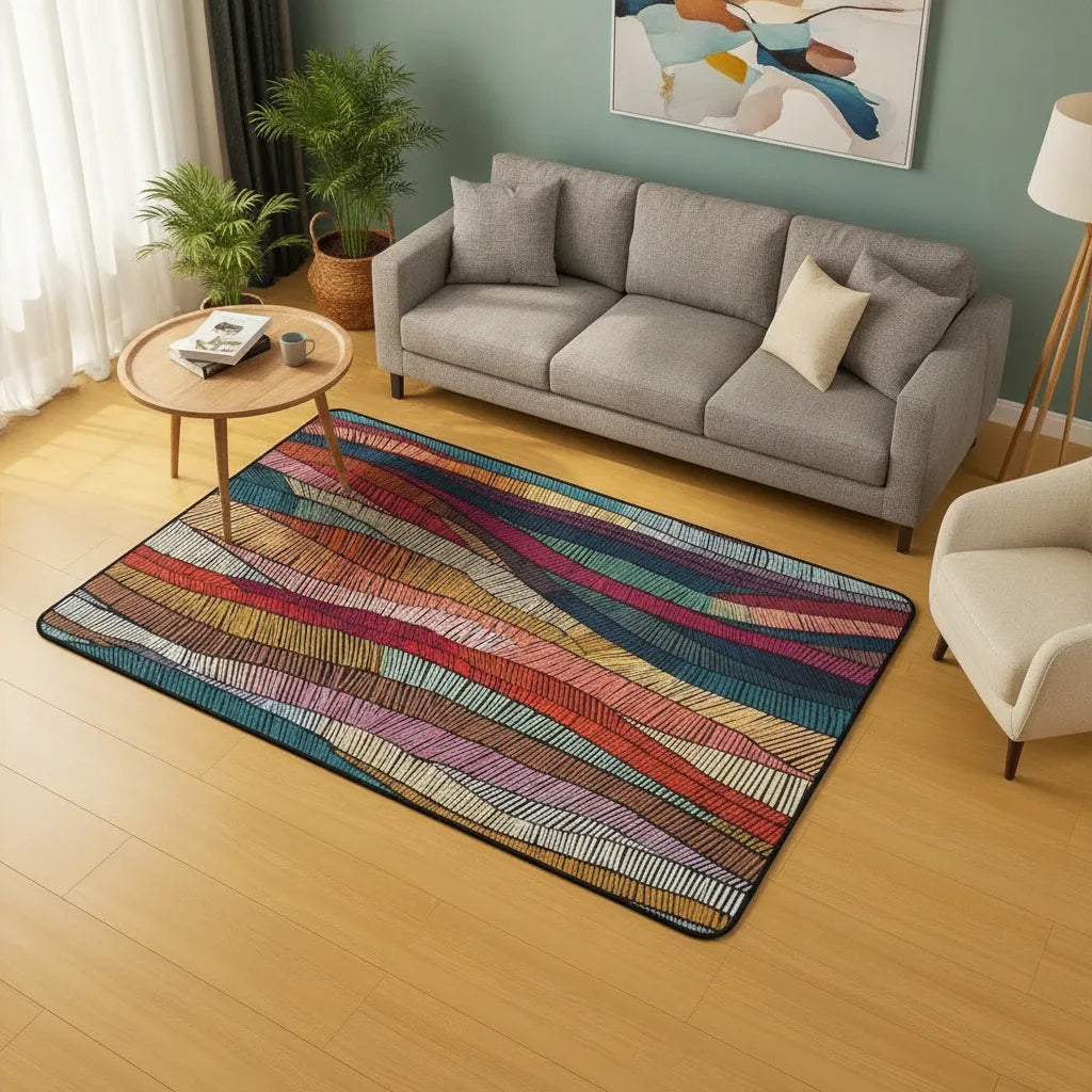 Tapis salon bohème à motif de vagues