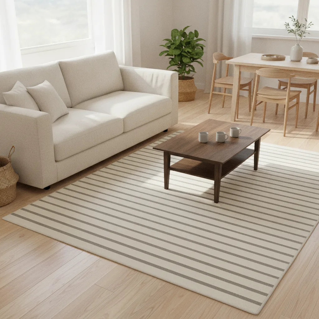Tapis salon rayé minimaliste bohème