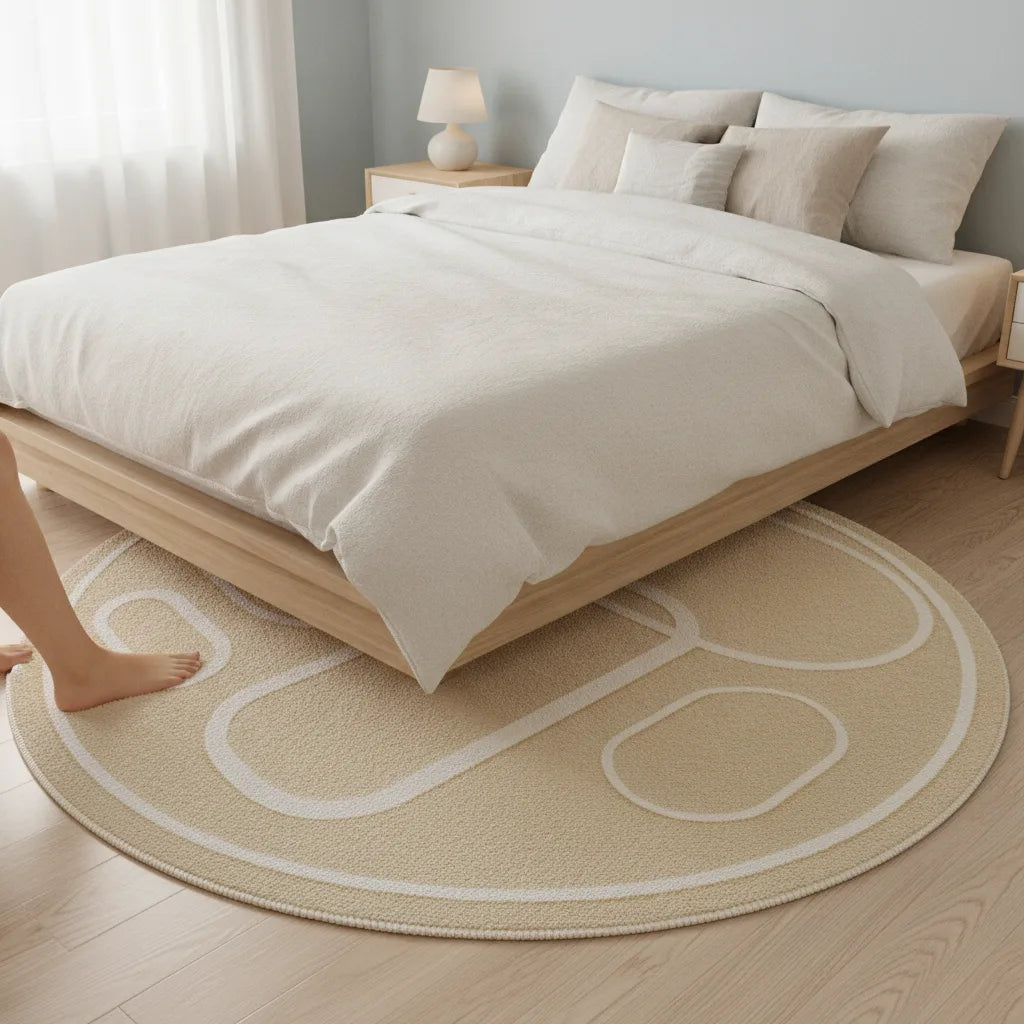 Tapis rond beige à rayures