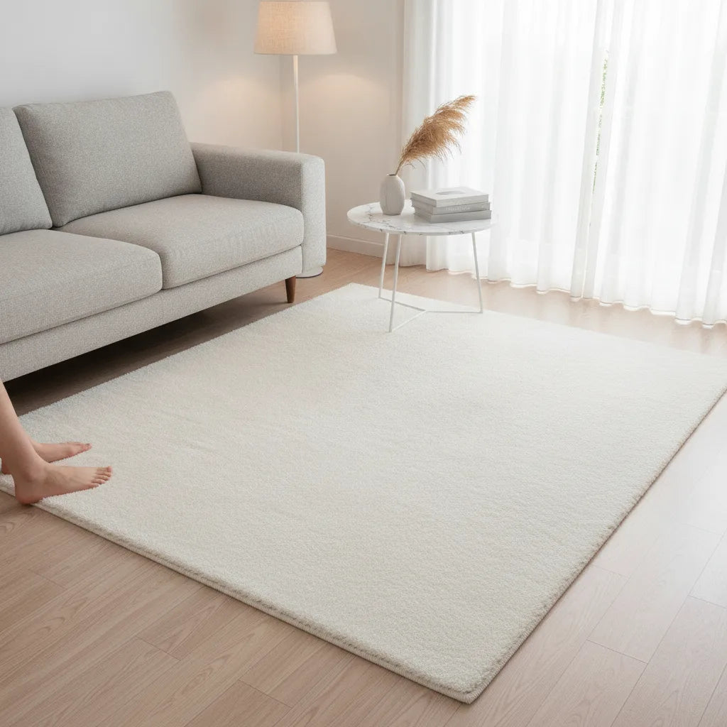 Tapis de salon uni blanc moelleux