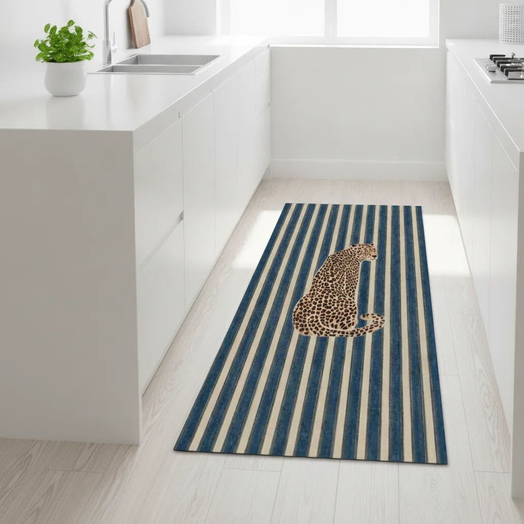 Tapis de couloir léopard bleu
