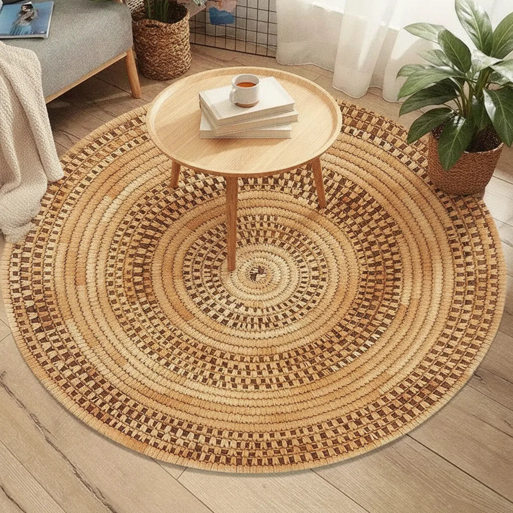 Tapis rond aspect jute écru