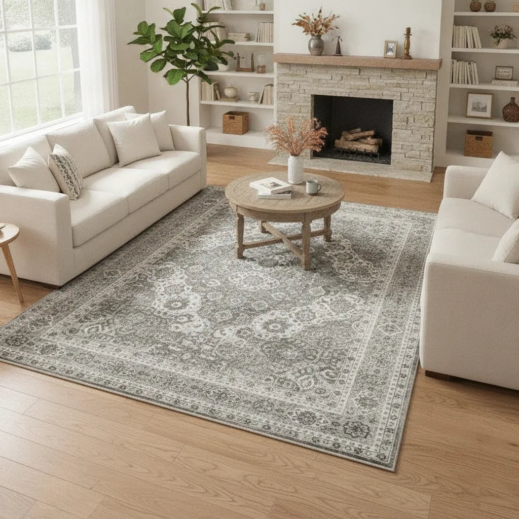 Tapis salon vintage à l'effet délavé