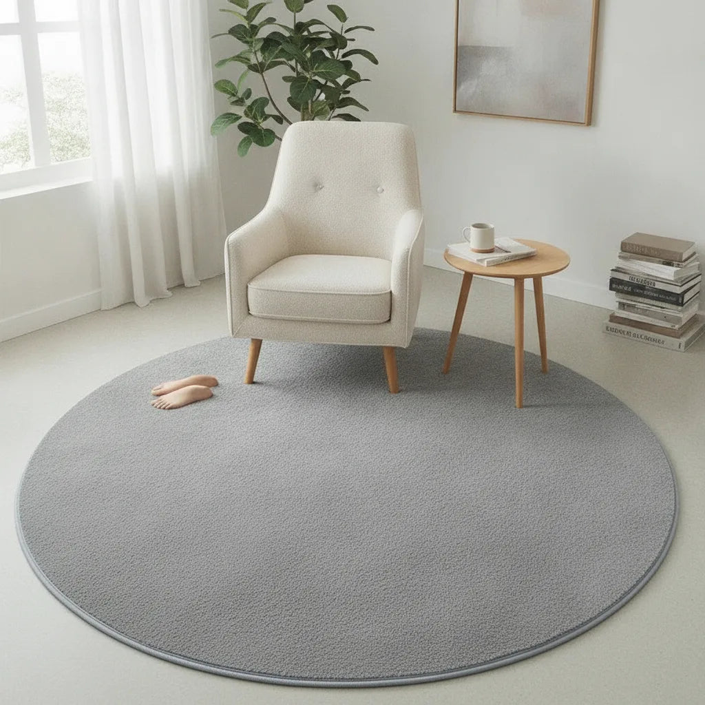 Tapis rond velours uni gris