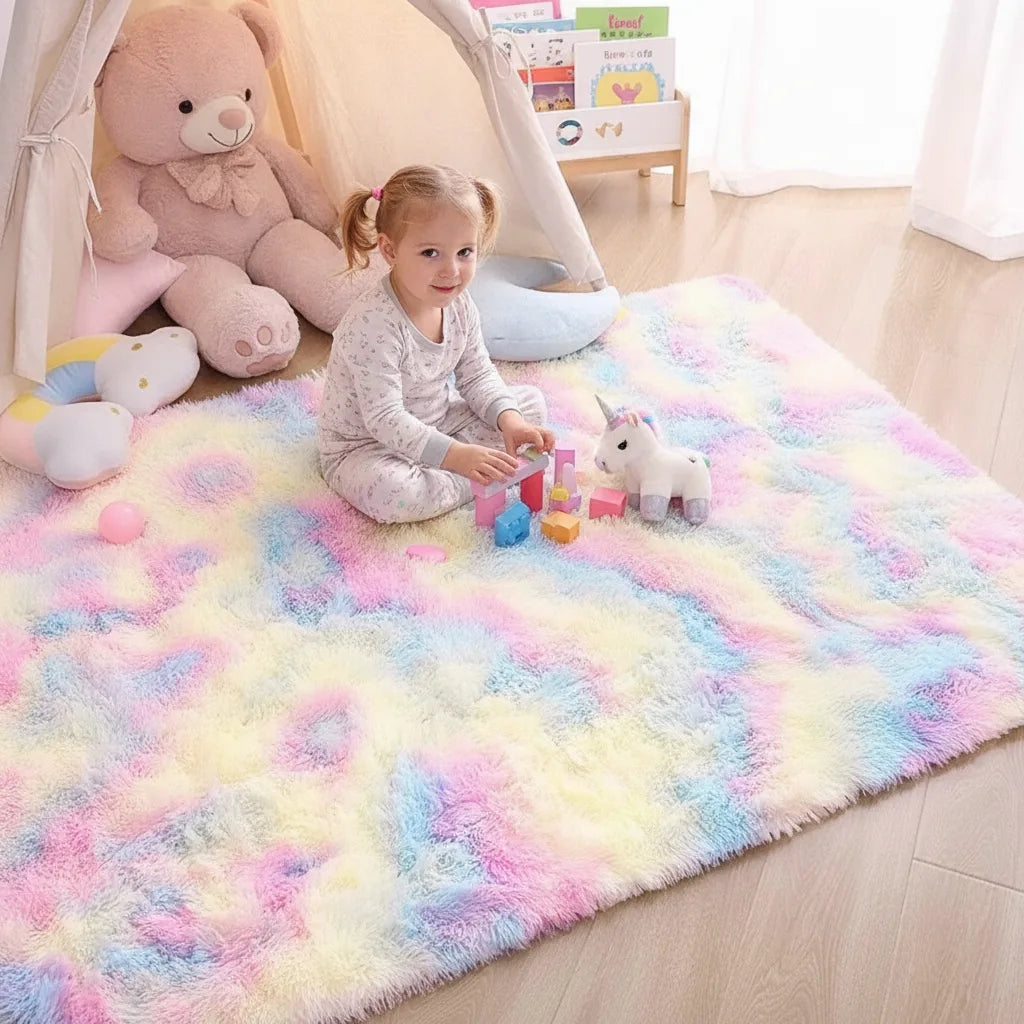 Tapis enfant cœurs à poils longs