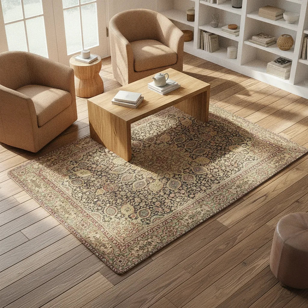Tapis de salon persan crème et marron