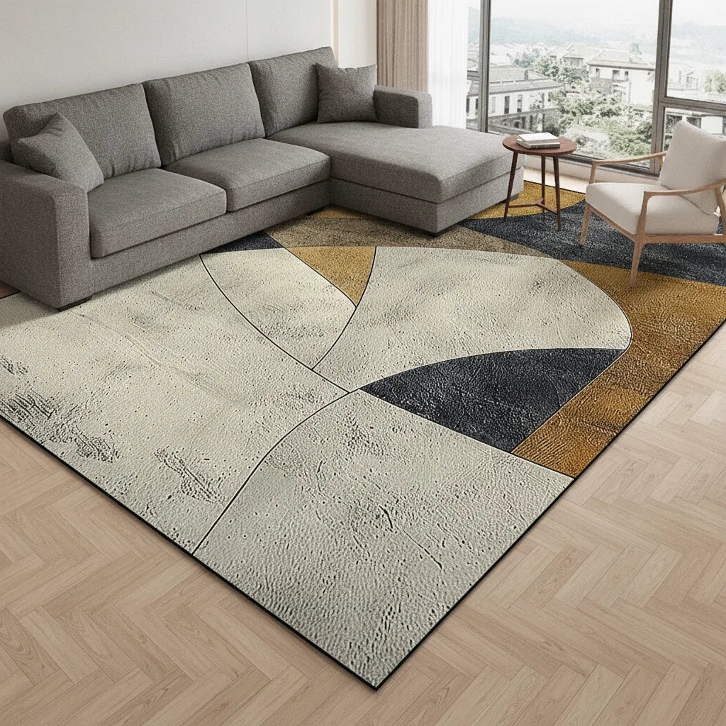 Tapis de salon géométrique doré
