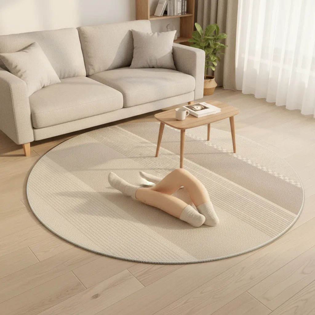 Tapis rond moderne rayé lavable