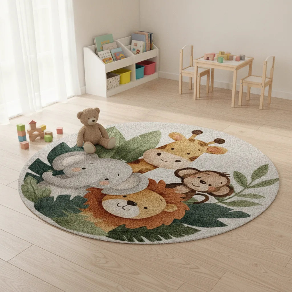 Tapis rond enfant animaux de la jungle