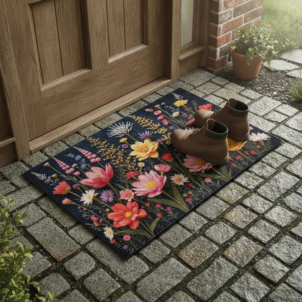 Paillasson fleuri coloré antidérapant