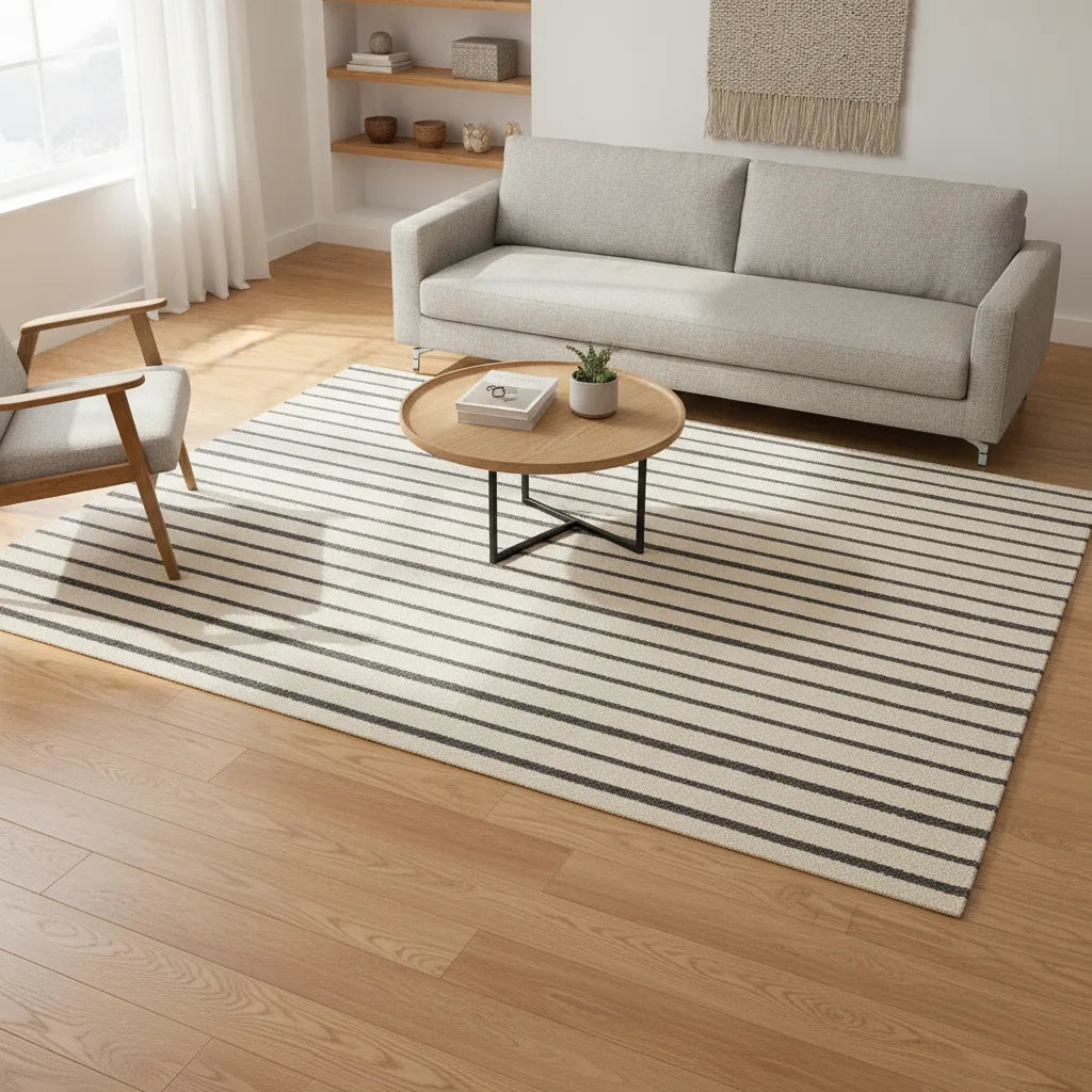 Tapis salon rayé minimaliste bohème