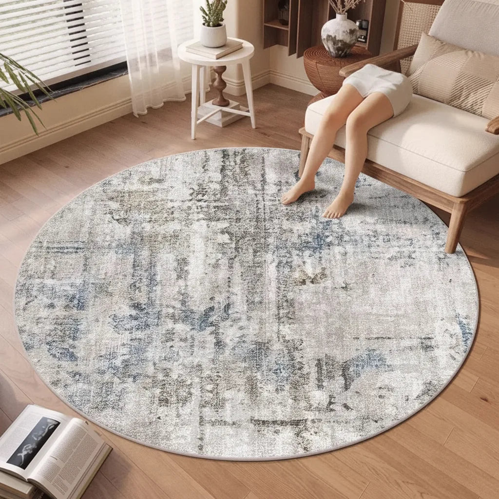 Tapis rond abstrait lavable en machine